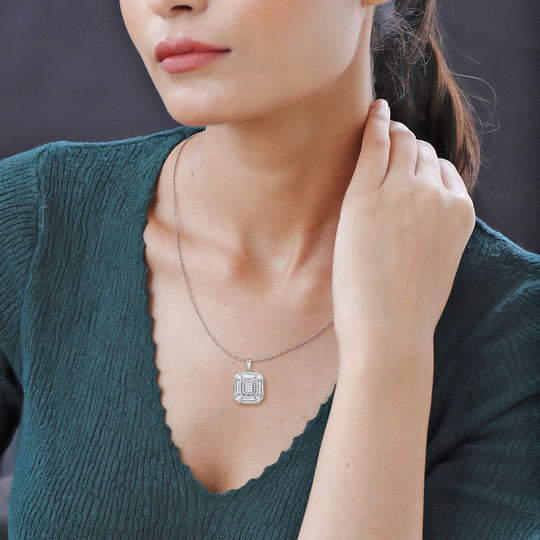 Weißer Diamant Anhänger mit Kette, 925 Silber platiniert ca. 1.47 ct