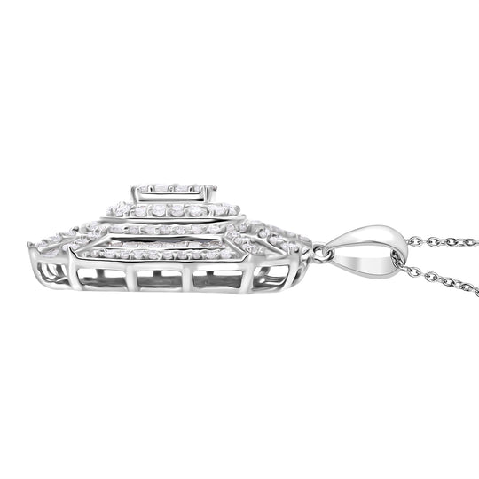 Weißer Diamant Anhänger mit Kette, 925 Silber platiniert ca. 1.47 ct