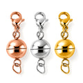 3er Set - Magnetverschluss Rundform, mit Karabinerverschluss, 316L Edelstahl, Tricolor, ca. 9.30g