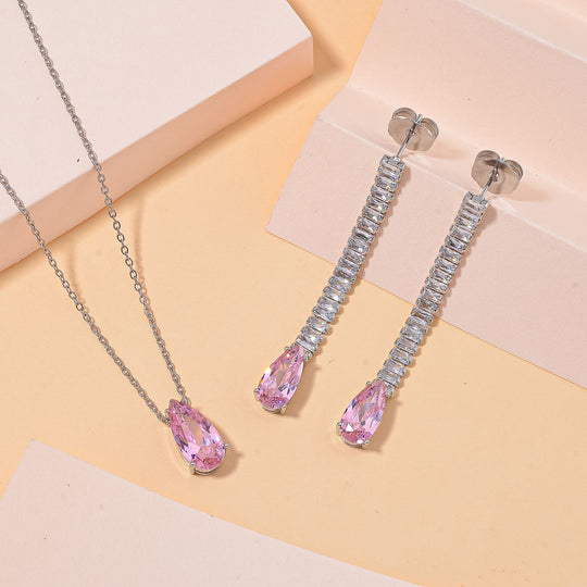 Rosa Zirkonia Schmuckset Messing