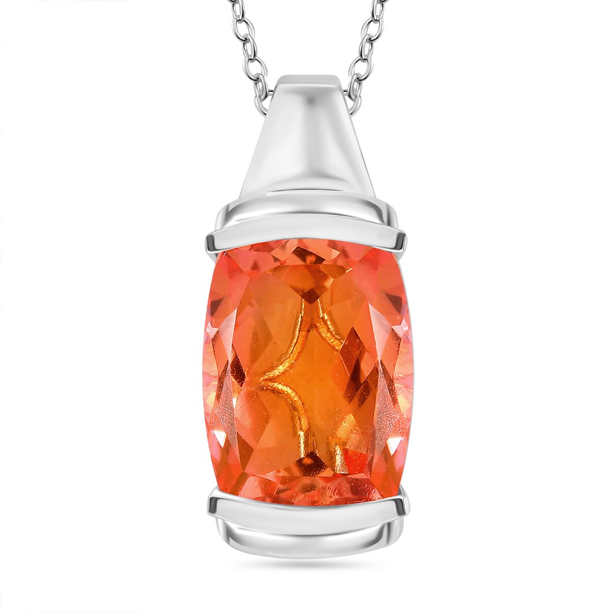 Padparadscha Quarz Triplette Anhänger mit Kette, ca. 50 cm 925 Silber rhodiniert ca. 19,00 ct.