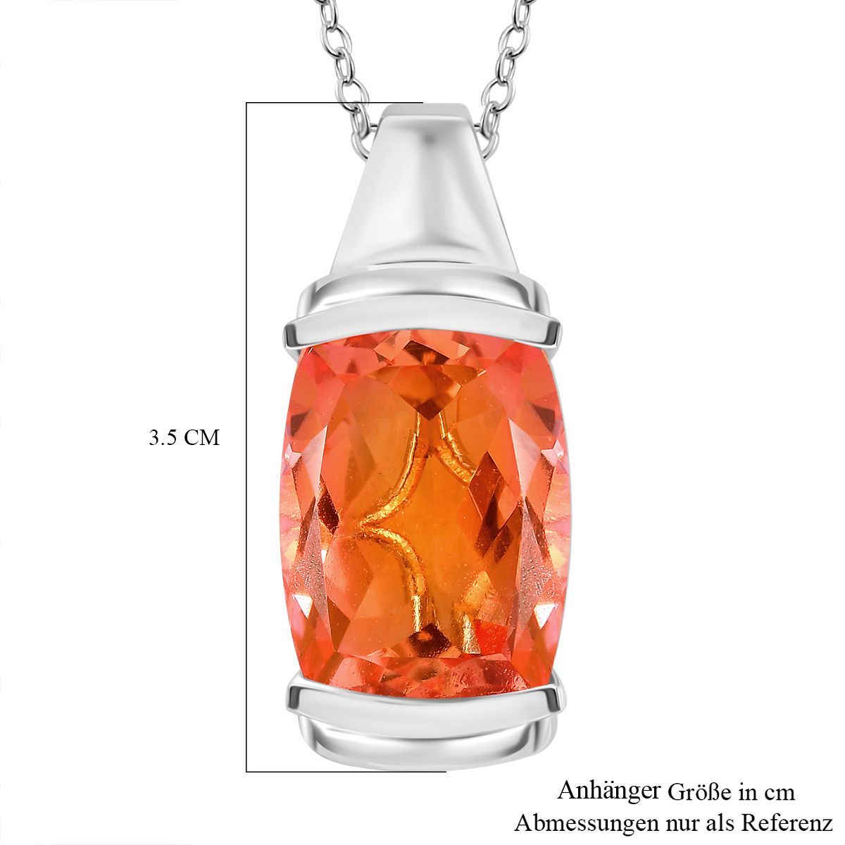 Padparadscha Quarz Triplette Anhänger mit Kette, ca. 50 cm 925 Silber rhodiniert ca. 19,00 ct.