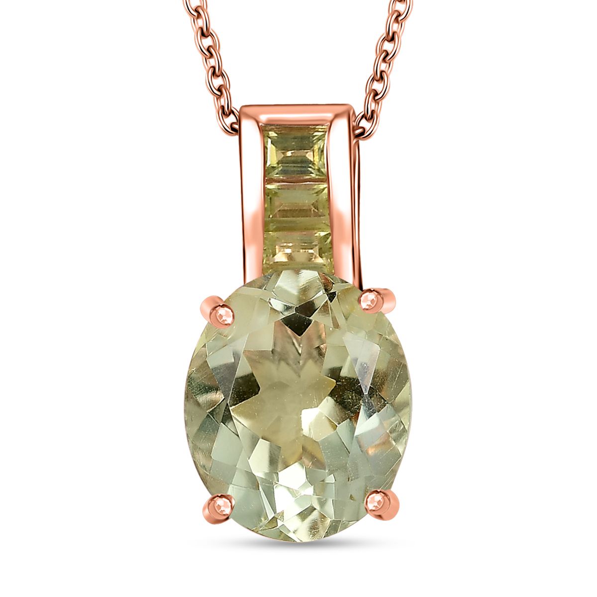 Prasiolite, Peridot Schmuckset 925 Silber 750 Roségold Vermei ca. 5,12 ct.