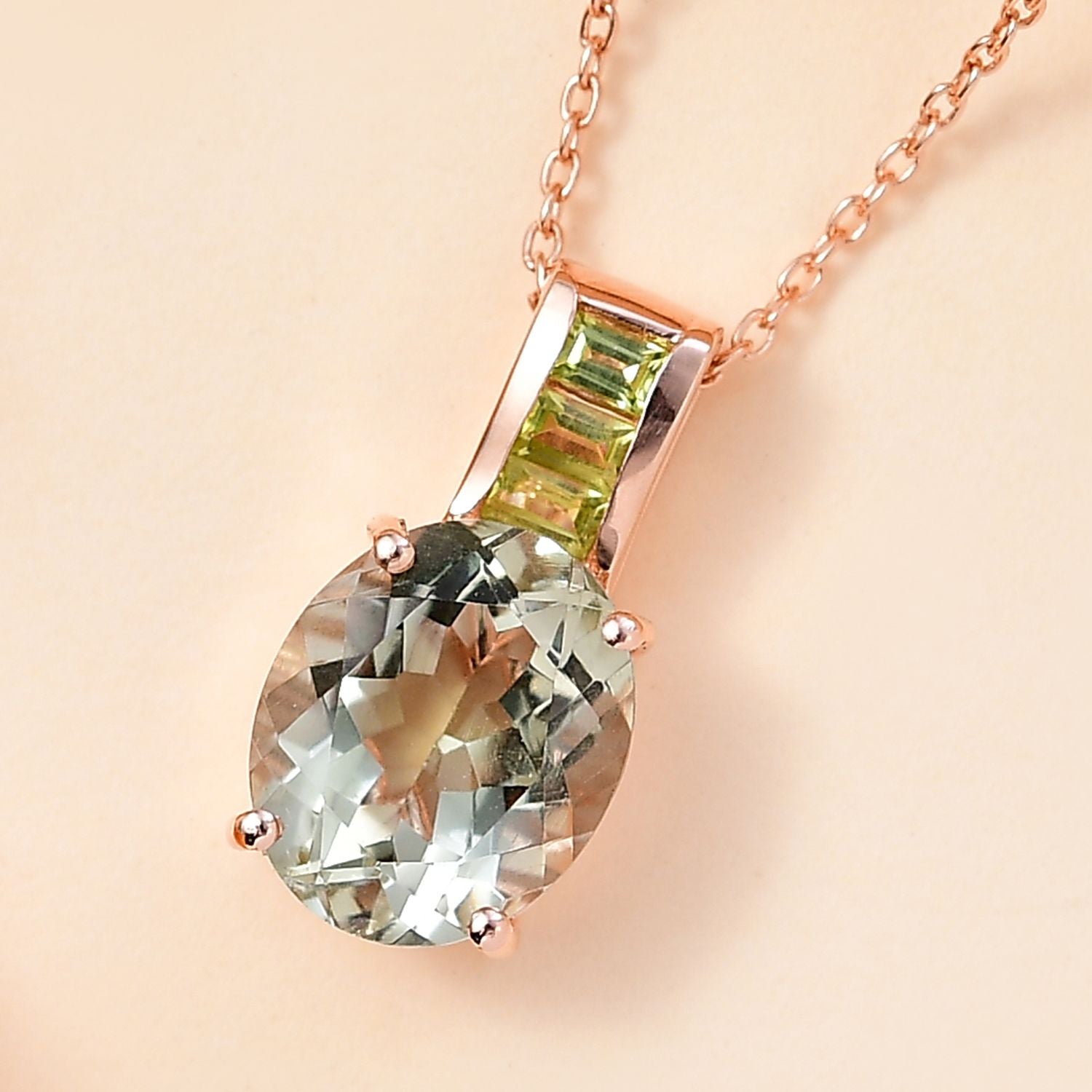 Prasiolite, Peridot Schmuckset 925 Silber 750 Roségold Vermei ca. 5,12 ct.
