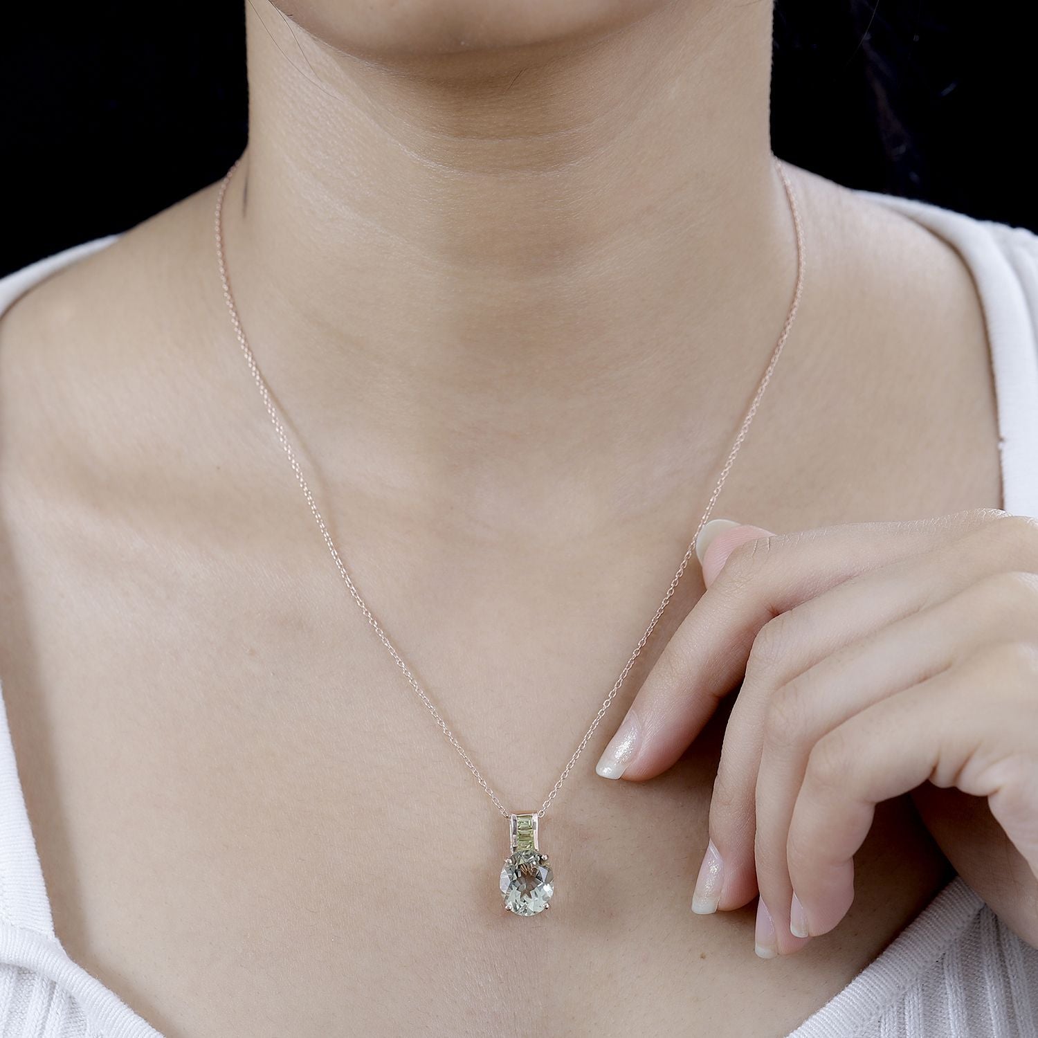 Prasiolite, Peridot Schmuckset 925 Silber 750 Roségold Vermei ca. 5,12 ct.