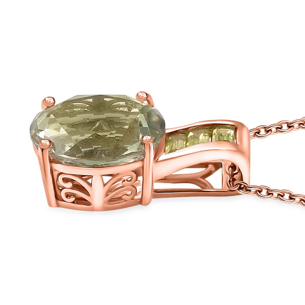 Prasiolite, Peridot Schmuckset 925 Silber 750 Roségold Vermei ca. 5,12 ct.