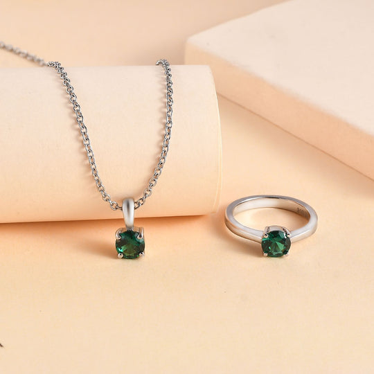 Russisches Diopsid Zirkonia Schmuckset  Edelstahl