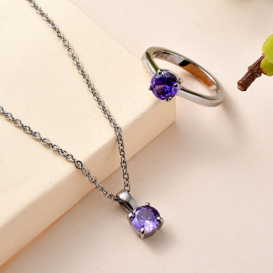 Lila Zirkonia Schmuckset  Edelstahl