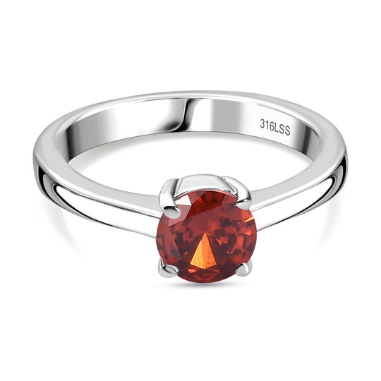 2er Set - Roter Zirkonia Anhänger mit Kette und Ring (Größe 19.00), Edelstahl
