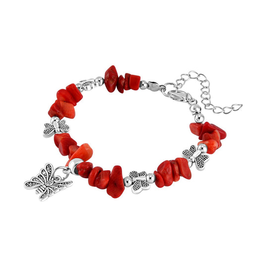 Blauer Howlit, Rote Koralle Schmuckset  Legierung Schwarz oxidiert ca. 161.00 ct