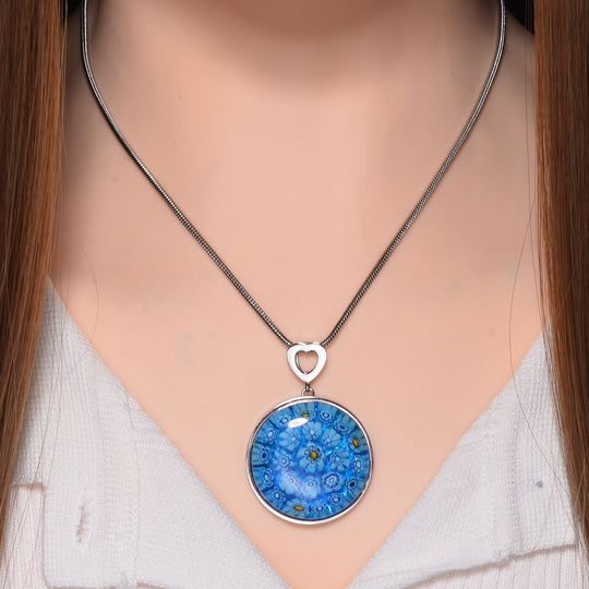 Murano-Stil Glas Anhänger mit Kette, 316L Edelstahl