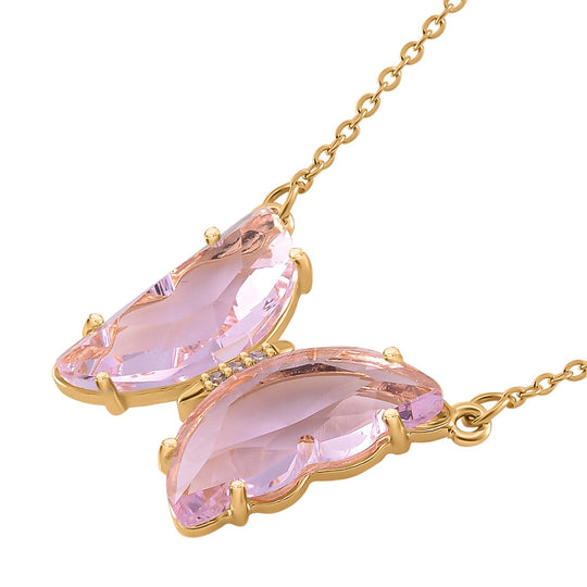2er Set - Rosaner Kristall Anhänger mit Kette, Messing