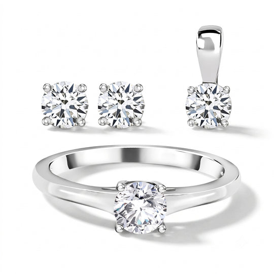 Moissanit Solitär Schmuckset, 925 Silber platiniert  - 1,77 ct.