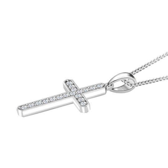 Moissanit Kreuz Anhänger mit Kette, 925 Silber platiniert, 925 Silber rhodiniert ca. 0.45 ct