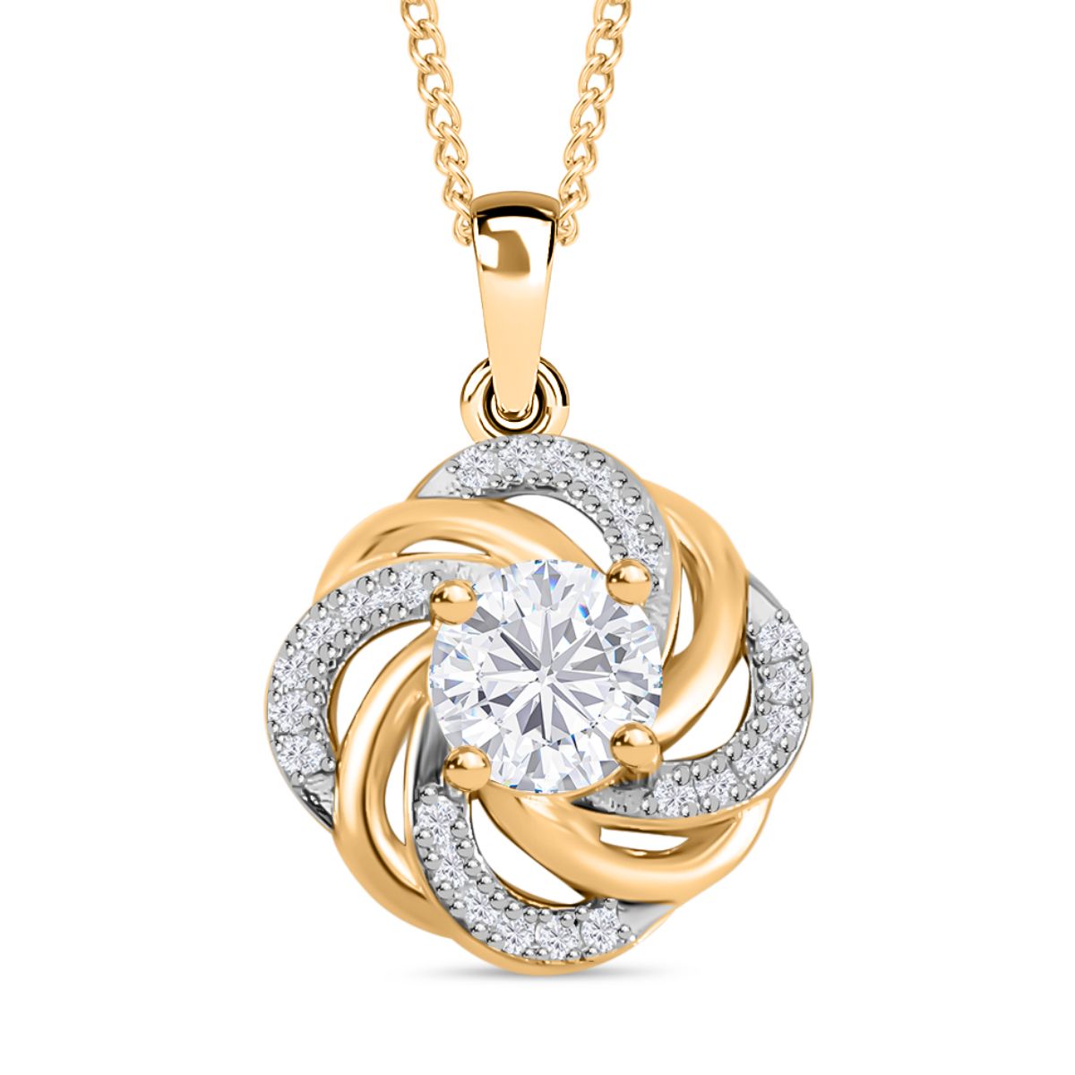 Moissanit Schmuckset 925 Silber Gelbgold Vermeil, 925 Silber Zweifarbige Beschichtung ca. 0,92 ct.