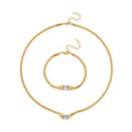 2-teiliges Schmuckset, Halskette und Armband mit Weißer Kristallen, Edelstahl goldfarben