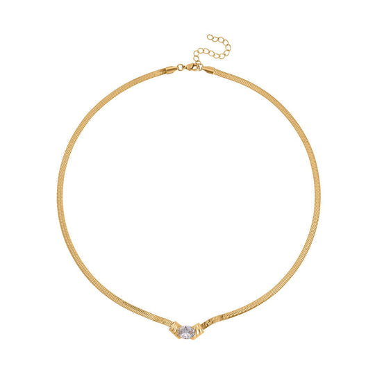 2-teiliges Schmuckset, Halskette und Armband mit Weißer Kristallen, Edelstahl goldfarben