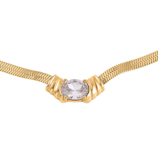2-teiliges Schmuckset, Halskette und Armband mit Weißer Kristallen, Edelstahl goldfarben