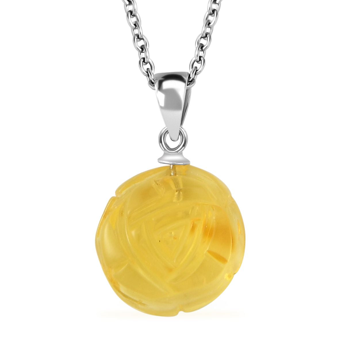 Natürlicher Bernstein Anhänger mit Kette, 925 Silber rhodiniert
