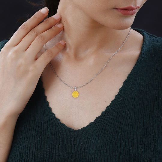 Natürlicher Bernstein Anhänger mit Kette, 925 Silber rhodiniert