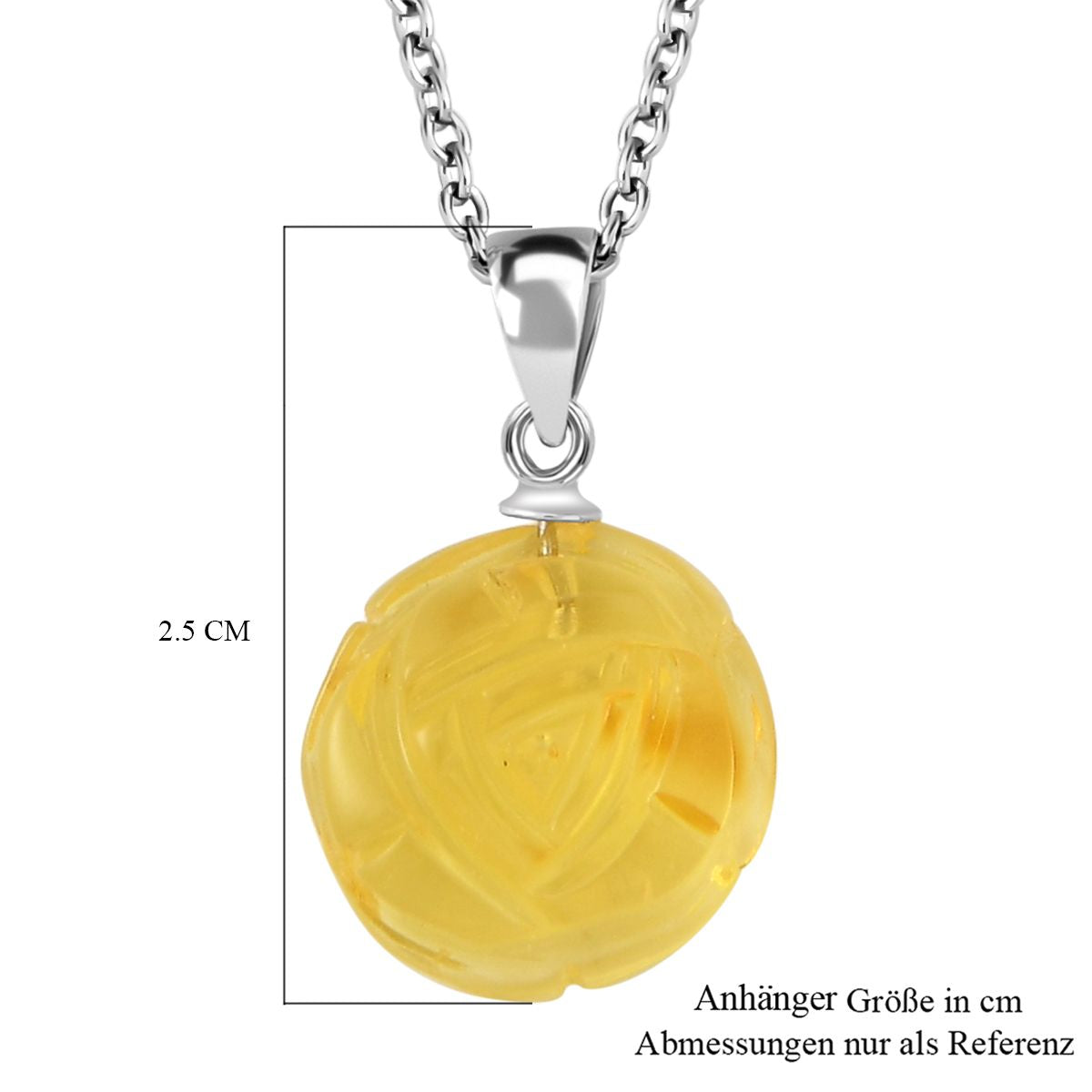 Natürlicher Bernstein Anhänger mit Kette, 925 Silber rhodiniert
