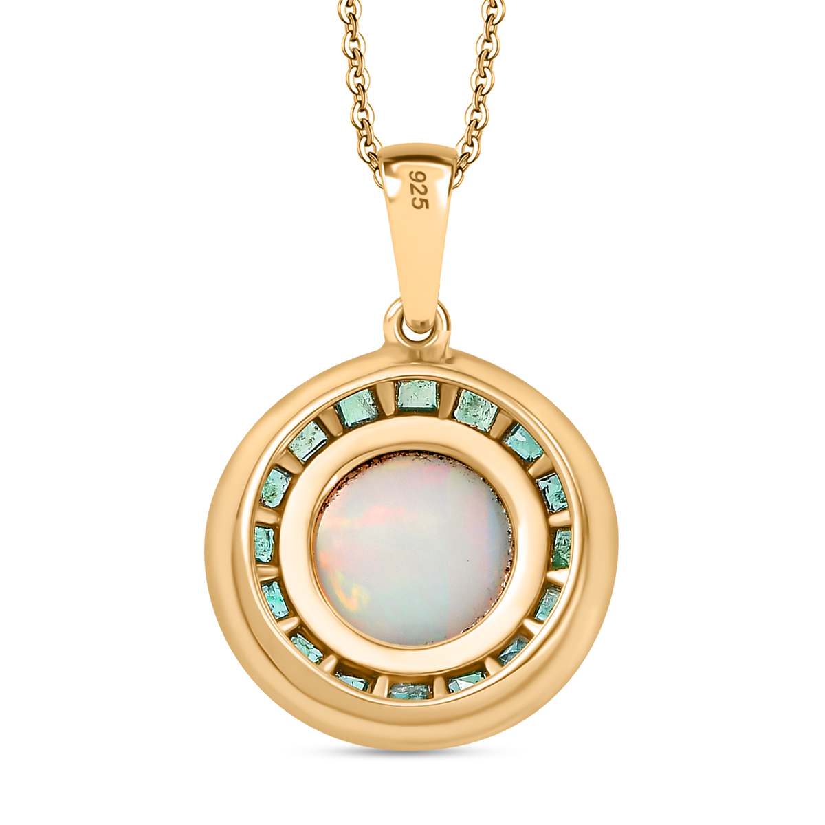 AA Natürlicher, äthiopischer Welo Opal, Smaragd Anhänger mit Kette, 925 Silber 750 Gelbgold Vermeil ca. 3.40 ct