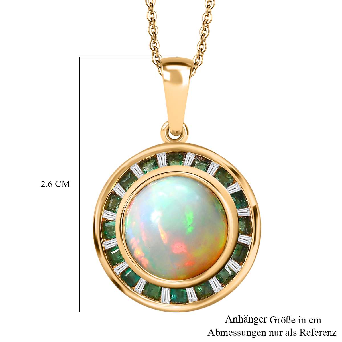 AA Natürlicher, äthiopischer Welo Opal, Smaragd Anhänger mit Kette, 925 Silber 750 Gelbgold Vermeil ca. 3.40 ct