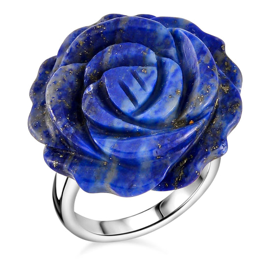 2er Set - Handgeschnitzter Lapislazuli Anhänger mit Kette und Ring (Größe 16.00), ca. 30.00 ct
