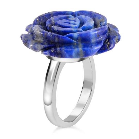 2er Set - Handgeschnitzter Lapislazuli Anhänger mit Kette und Ring (Größe 16.00), ca. 30.00 ct