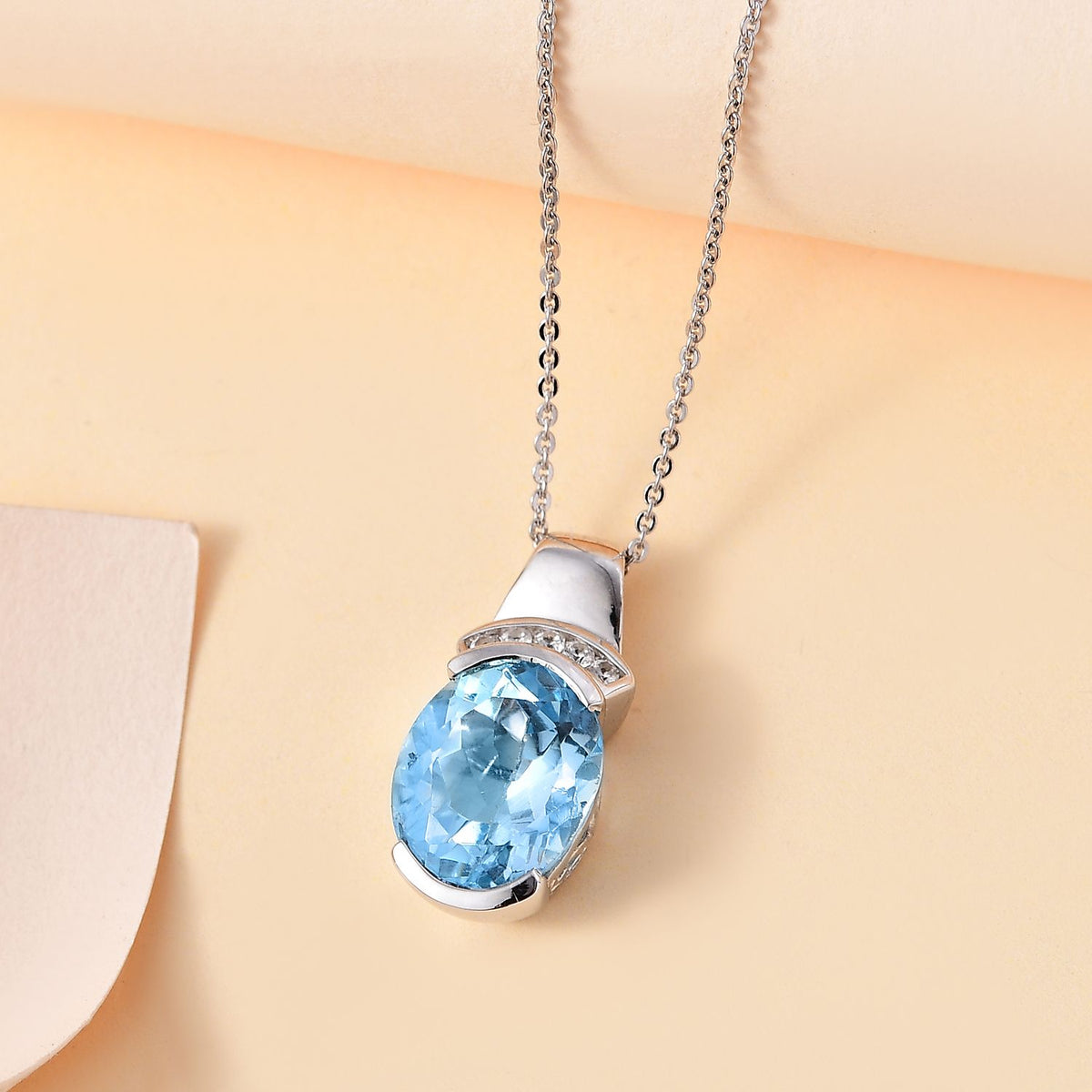 Himmelblauer Topas, Weißer Zirkon Anhänger mit Kette, 925 Silber rhodiniert ca. 5.37 ct
