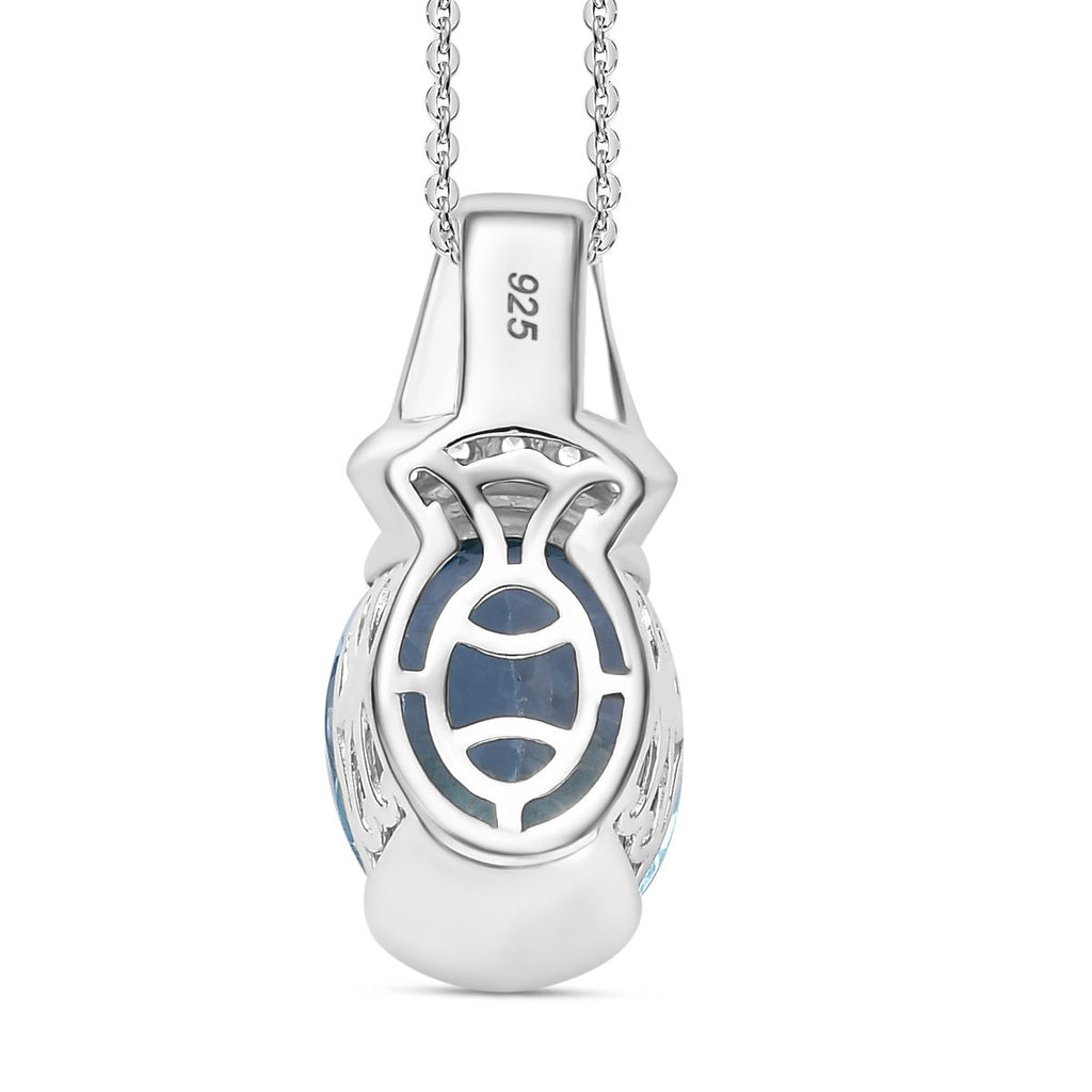 Himmelblauer Topas, Weißer Zirkon Anhänger mit Kette, 925 Silber rhodiniert ca. 5.37 ct
