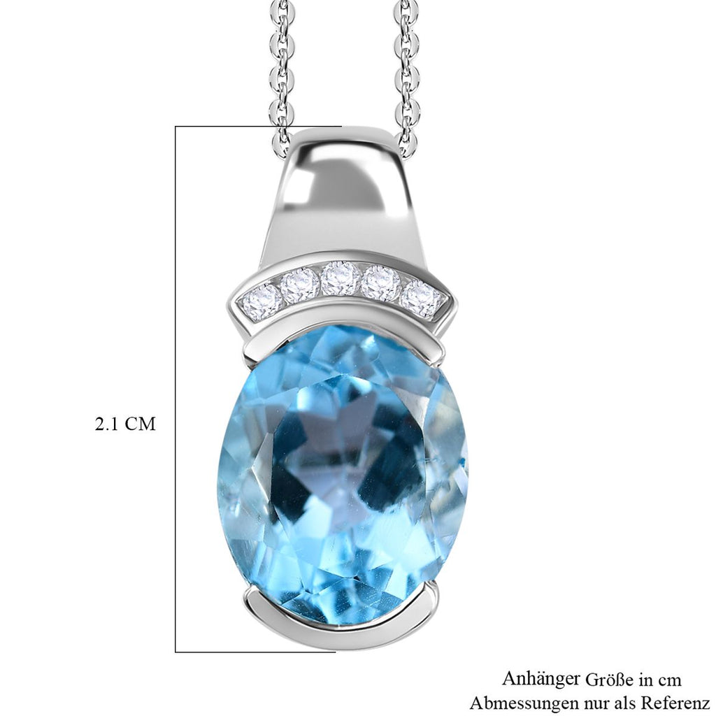 Himmelblauer Topas, Weißer Zirkon Anhänger mit Kette, 925 Silber rhodiniert ca. 5.37 ct