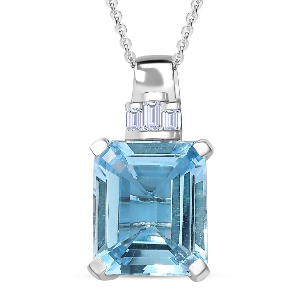 Himmelblauer Topas, Weißer Zirkon Anhänger mit Kette, 925 Silber rhodiniert ca. 4.57 ct