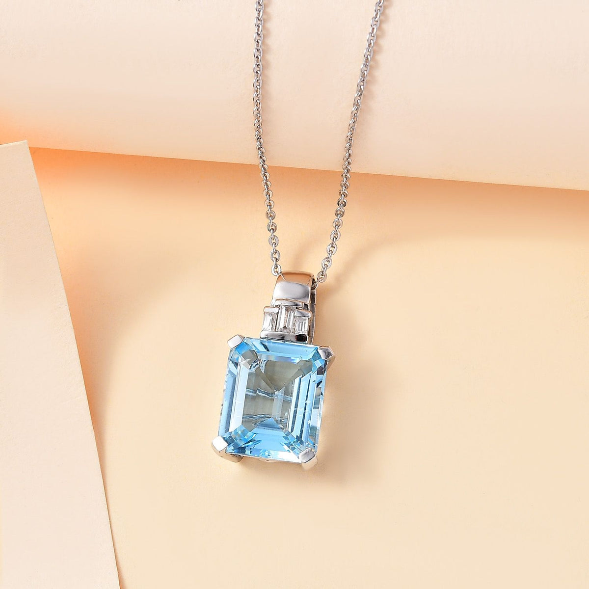 Himmelblauer Topas, Weißer Zirkon Anhänger mit Kette, 925 Silber rhodiniert ca. 4.57 ct
