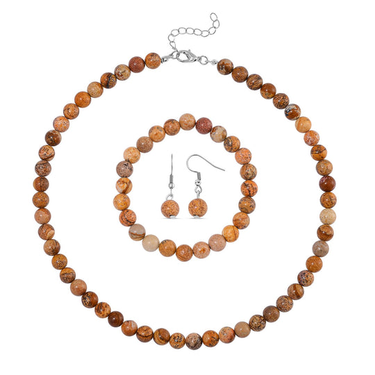 3er Set - Gelbe Tigerauge Halskette, Armband und Ohrringe, 316L Edelstahl ca. 323.50 ct