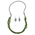 2er Set - Peridot-Farbe Kristall, Weißer Kristall Halskette und Ohrringe