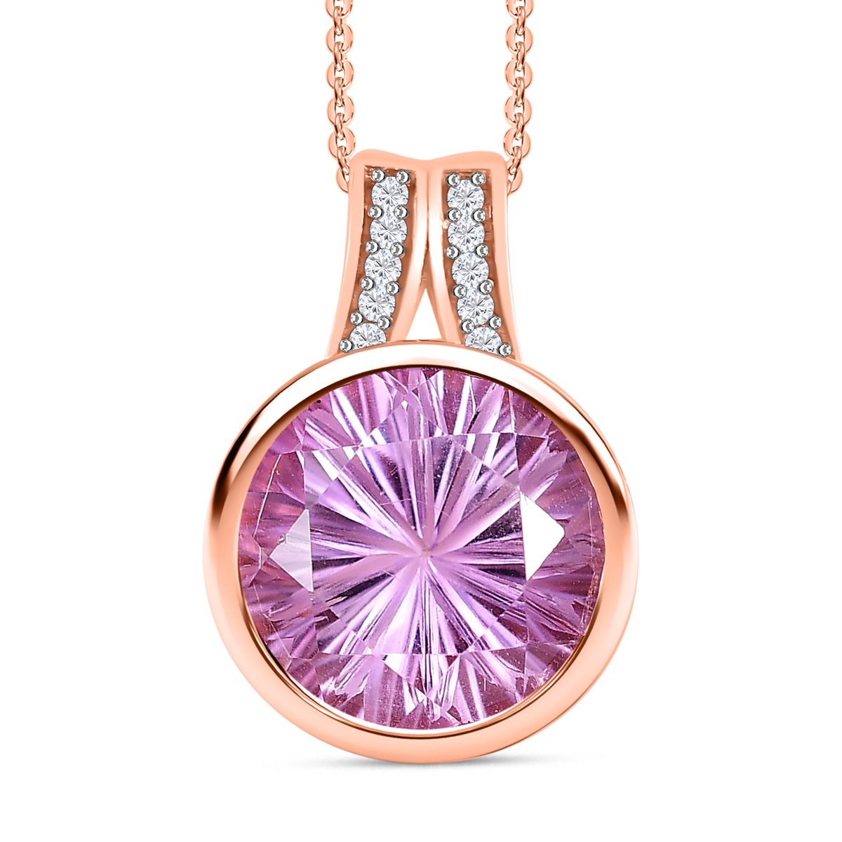 Rose De France Amethyst, Weißer Zirkon Schmuckset 925 Silber 750 Roségold Vermeil ca. 6.84 ct