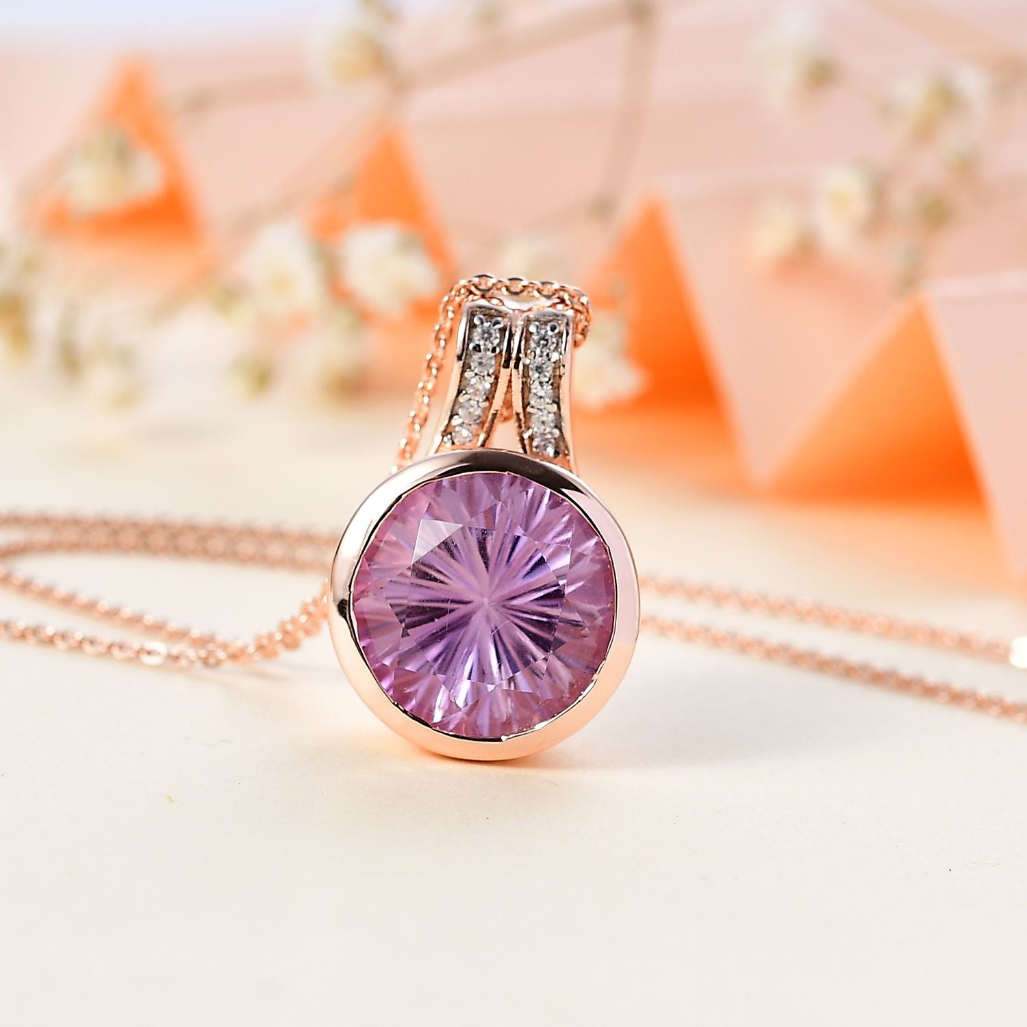 Rose De France Amethyst, Weißer Zirkon Schmuckset 925 Silber 750 Roségold Vermeil ca. 6.84 ct