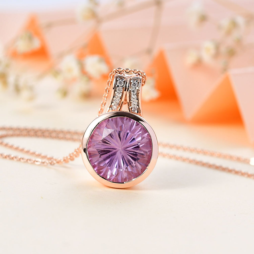 Rose De France Amethyst, Weißer Zirkon Schmuckset 925 Silber 750 Roségold Vermeil ca. 6.84 ct