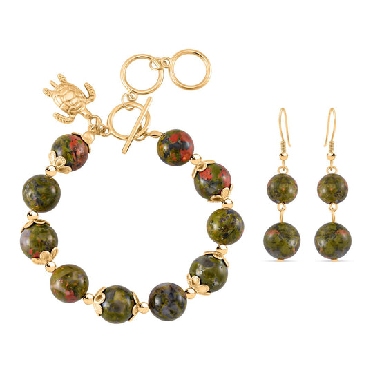 2er Set - Lapislazuli Armband und Ohrringe, Reiner Edelstahl, vergoldet, ca. 180.00 ct