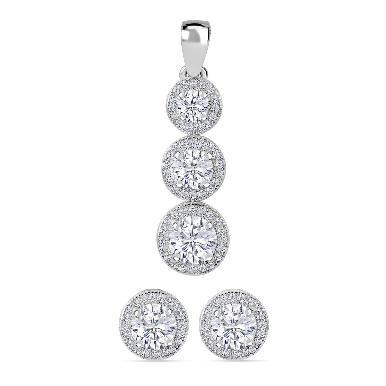 LUSTRO STELLA - 2er Set Weißer Zirkonia Schmuckset, 925 Silber rhodiniert