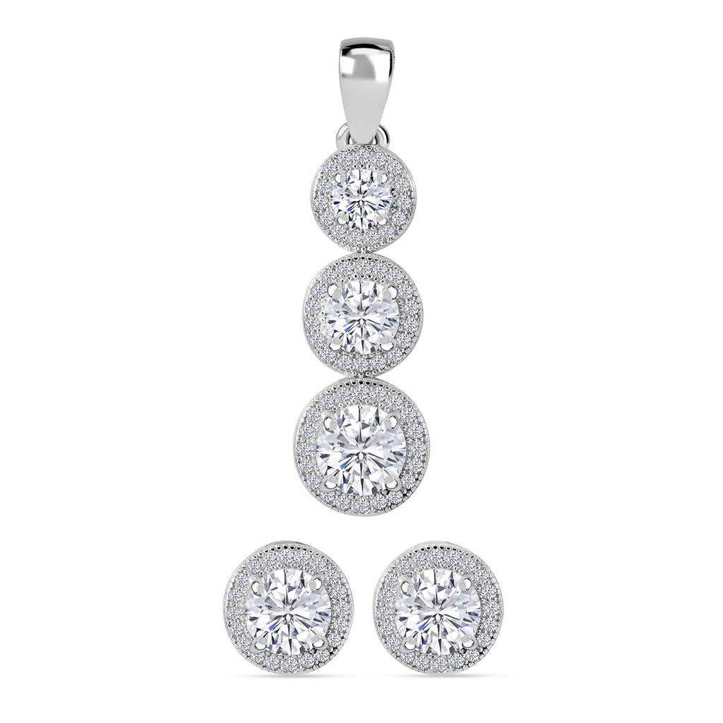 LUSTRO STELLA - 2er Set Weißer Zirkonia Schmuckset, 925 Silber rhodiniert