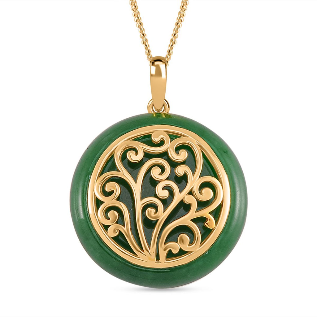 Grüne Jade Anhänger mit Kette 925 Silber Gelbgold Vermeil ca. 26.80 ct