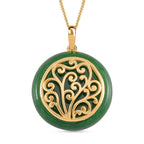 Grüne Jade Anhänger mit Kette 925 Silber Gelbgold Vermeil ca. 26.80 ct