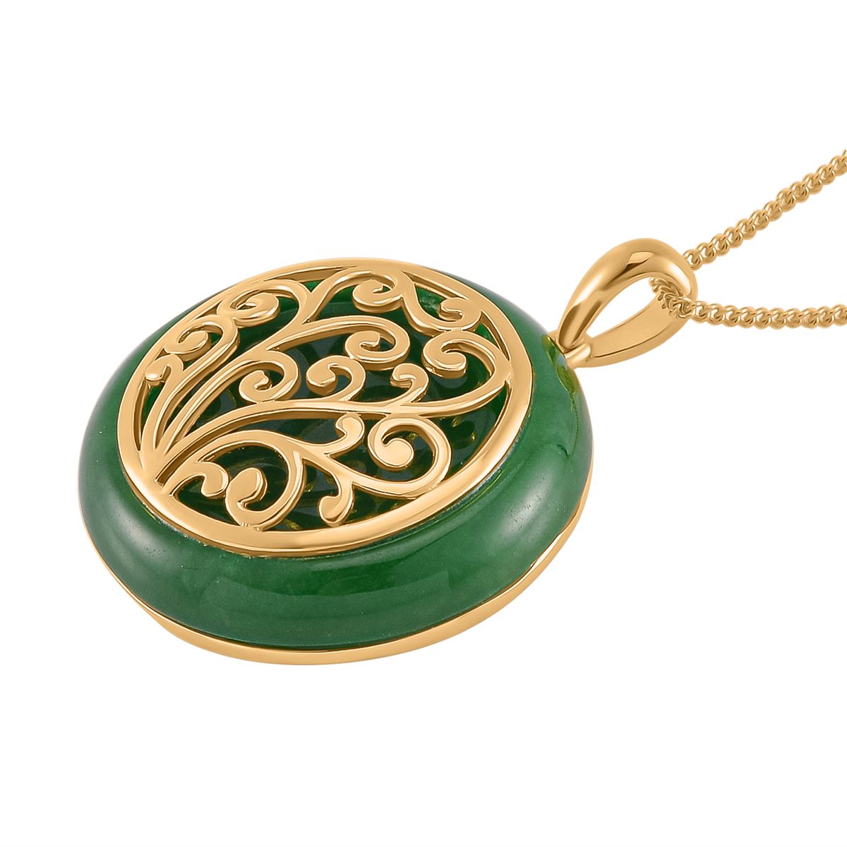 Grüne Jade Anhänger mit Kette 925 Silber Gelbgold Vermeil ca. 26.80 ct