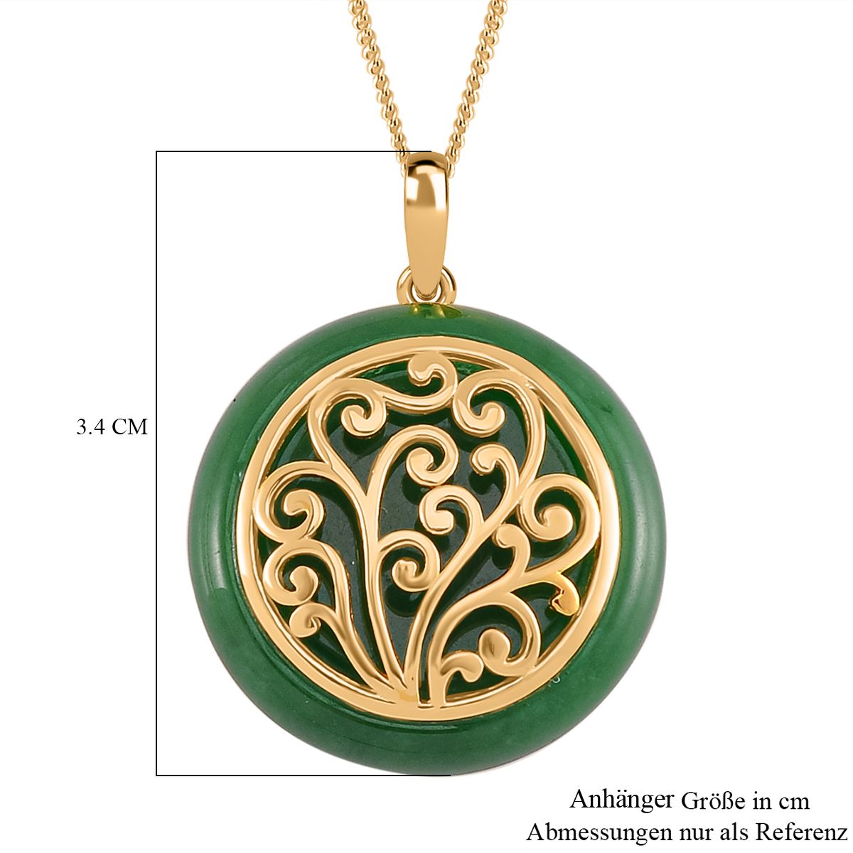 Grüne Jade Anhänger mit Kette 925 Silber Gelbgold Vermeil ca. 26.80 ct