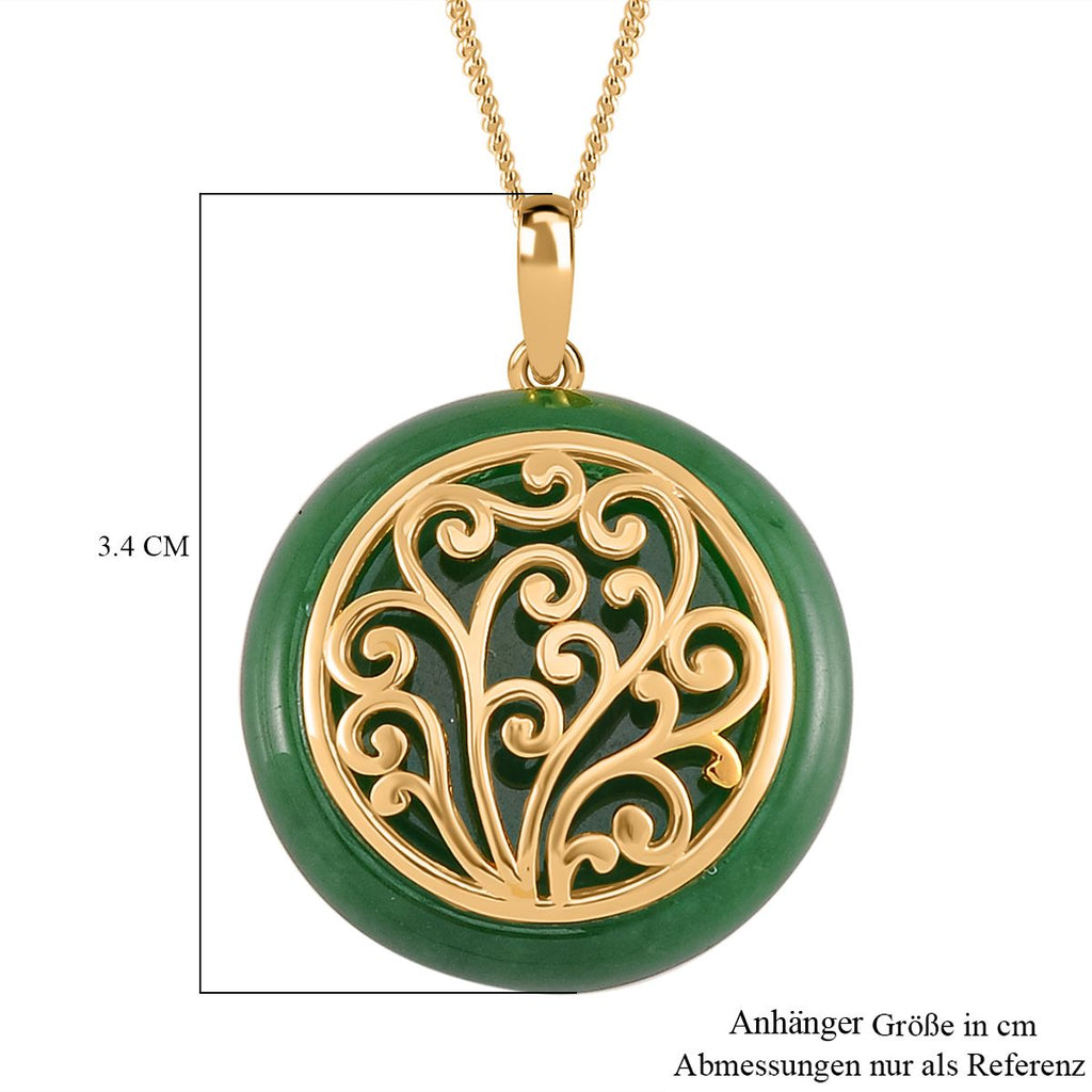 Grüne Jade Anhänger mit Kette 925 Silber Gelbgold Vermeil ca. 26.80 ct