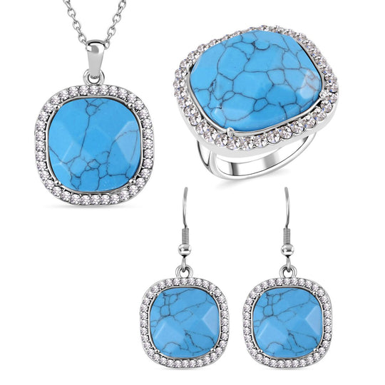 Blauer Howlit, Weißer Kristall Schmuckset