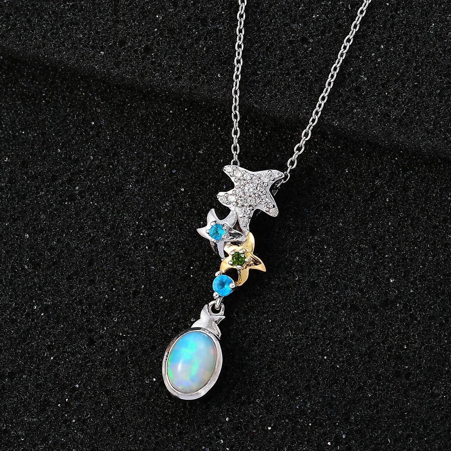 GP Celestial Kollektion - AA Natürlicher, äthiopischer Welo Opal, Neon Apatit Schmuckset 925 Silber rhodiniert, 925 Silber Rhodiniert und 750 Gelbgold Vermeil ca. 1.33 ct