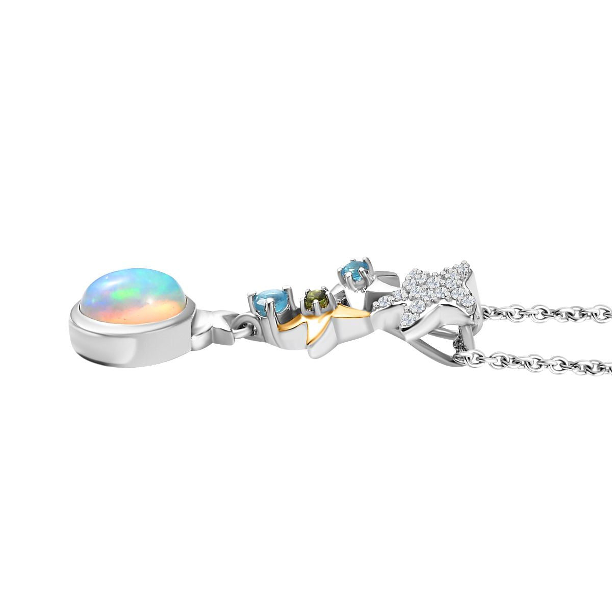GP Celestial Kollektion - AA Natürlicher, äthiopischer Welo Opal, Neon Apatit Schmuckset 925 Silber rhodiniert, 925 Silber Rhodiniert und 750 Gelbgold Vermeil ca. 1.33 ct